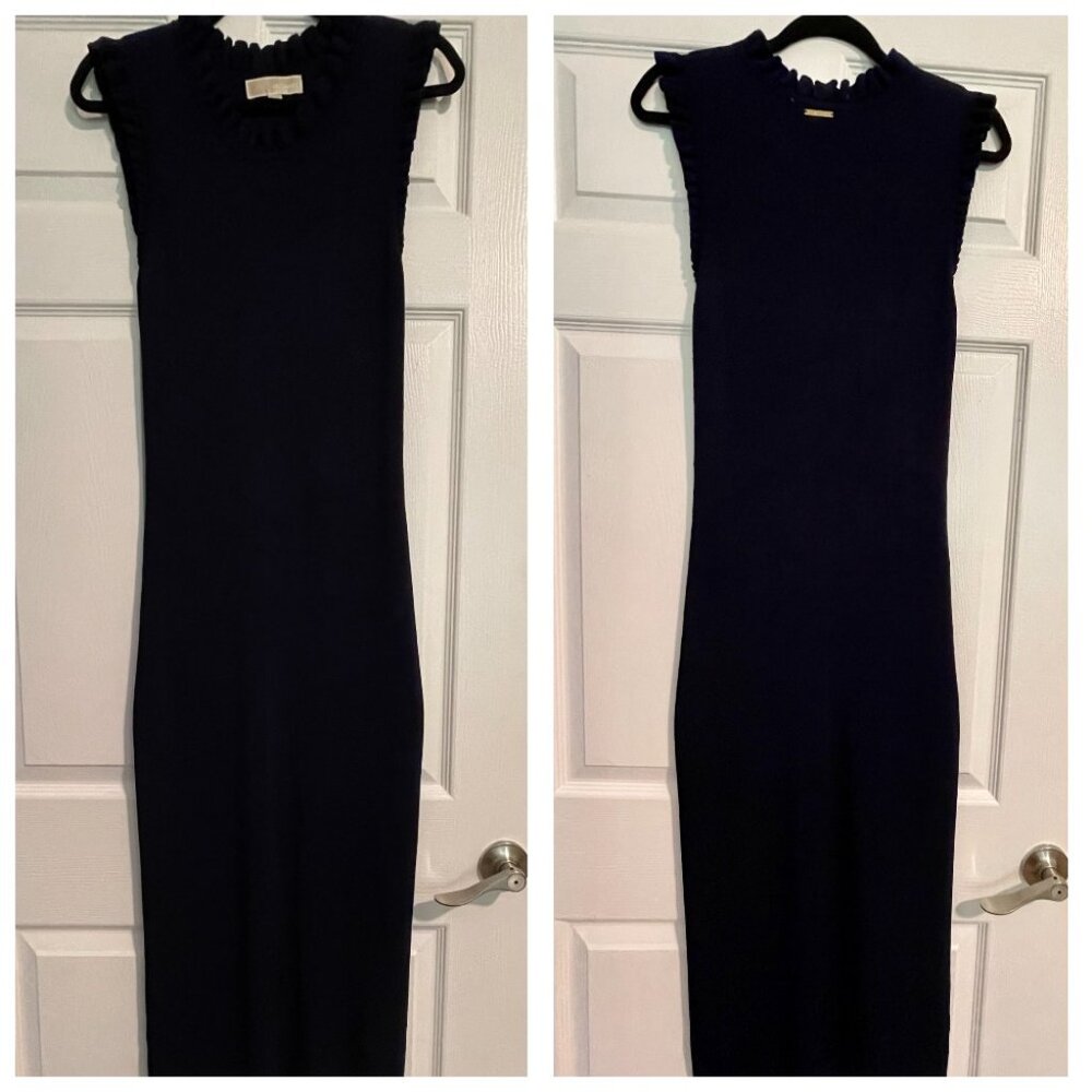 MICHAEL MICHAEL KORS Stretch Viscose Ribbed Dress with Ruffles Dark Blue S-M - Picture 6 of 9